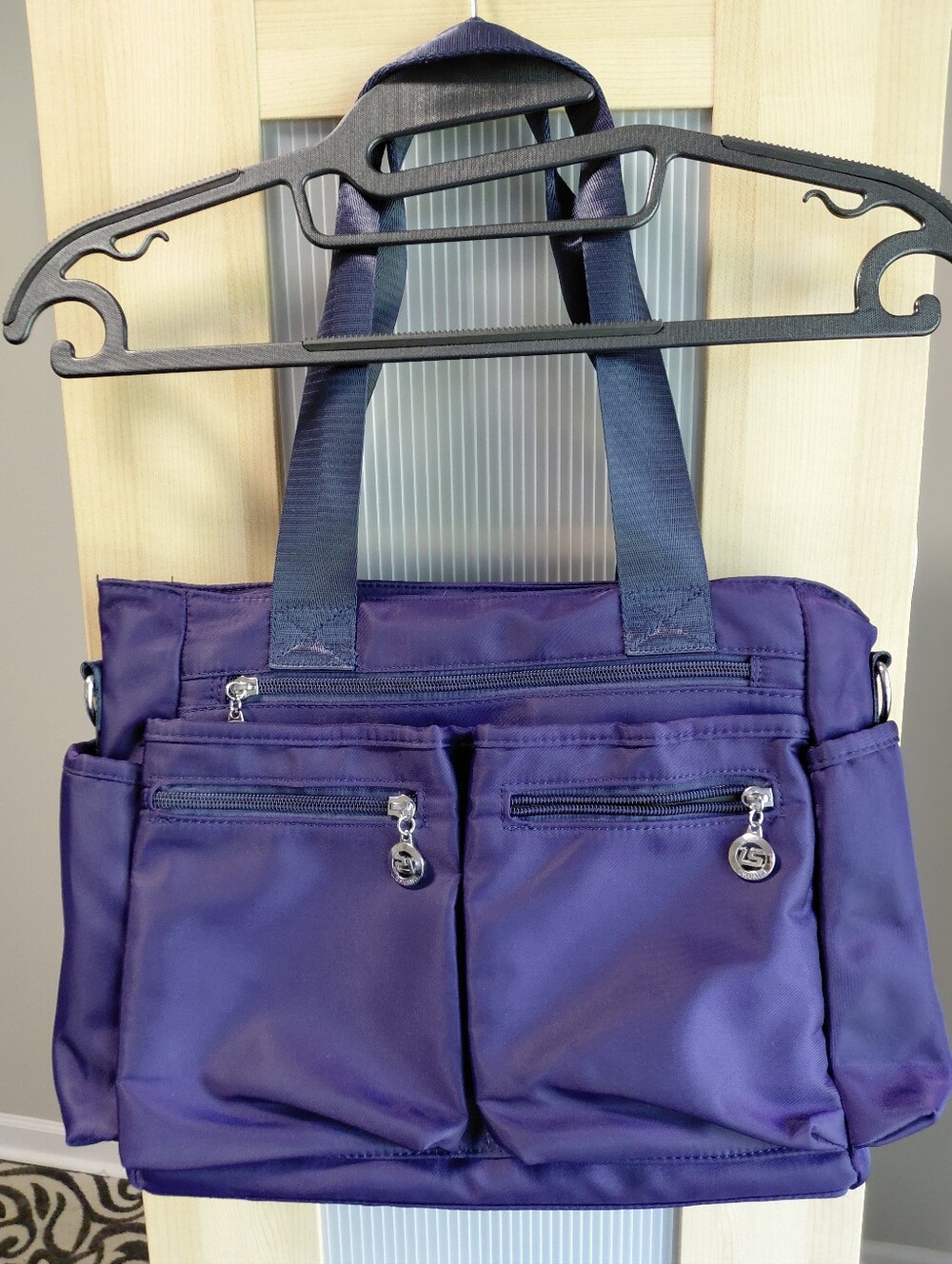 Amazon Navy Nylon Tote Bag with Multiple Zip Pockets